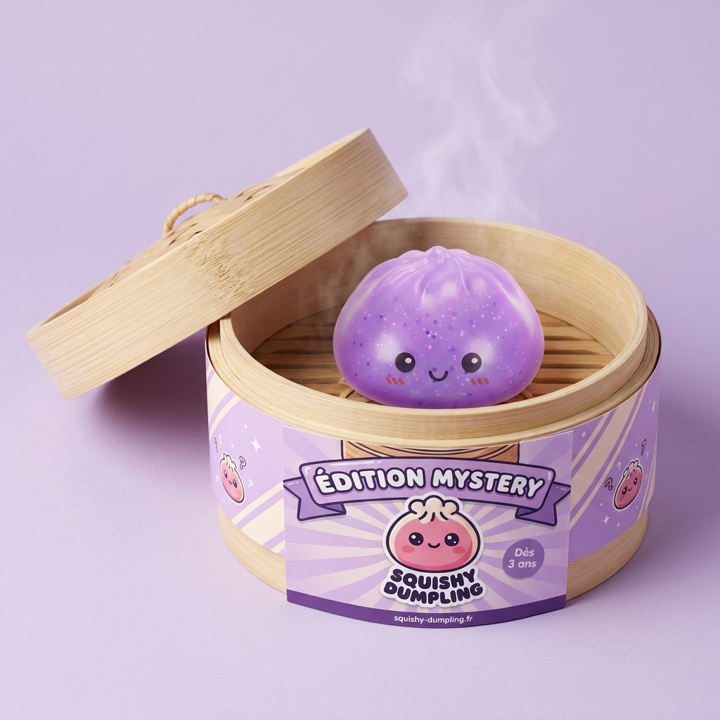 Dumpling Squishy Mystery Glow in the Dark Glitter Nattlampa i sin bambu-ångkorg