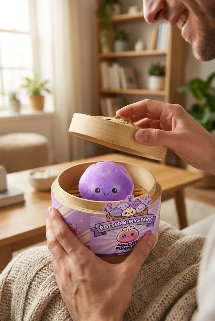 Dumpling Squishy Mystery Glow in the Dark Glitter Nattlampa i unboxing-ögonblicket