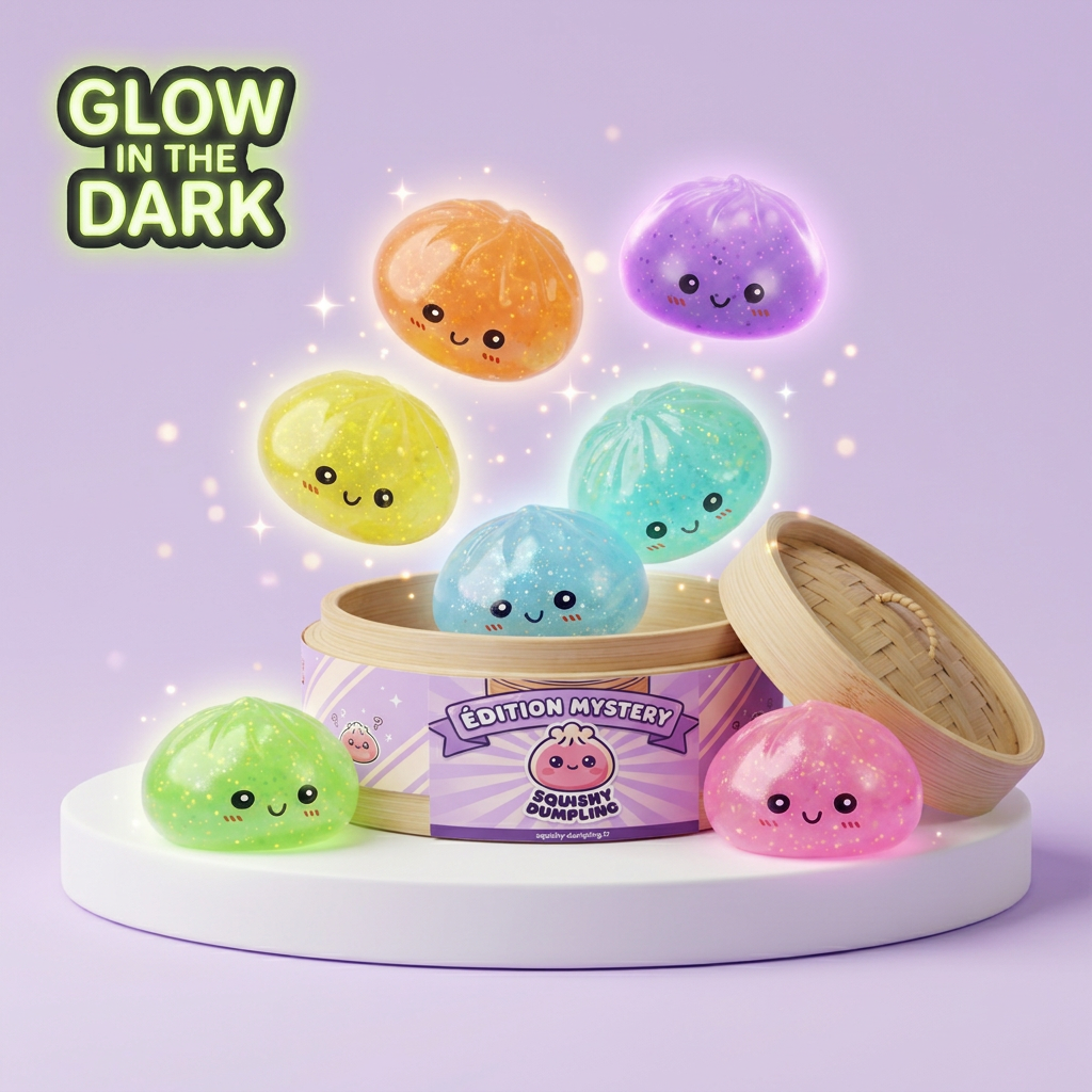 Dumpling Squishy Mystery Glow in the Dark Glitter Nattlampa — i klämmet, mjukt slow-rise-skum