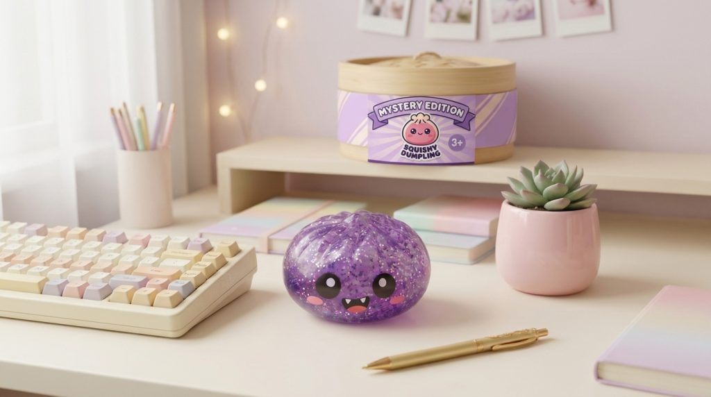 Squishy Dumpling Mystery Halloween Överraskningsbox i sin kawaii-miljö