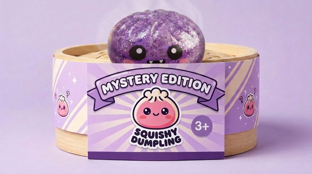 Squishy Dumpling Mystery Halloween Överraskningsbox i sin bambu-ångkorg