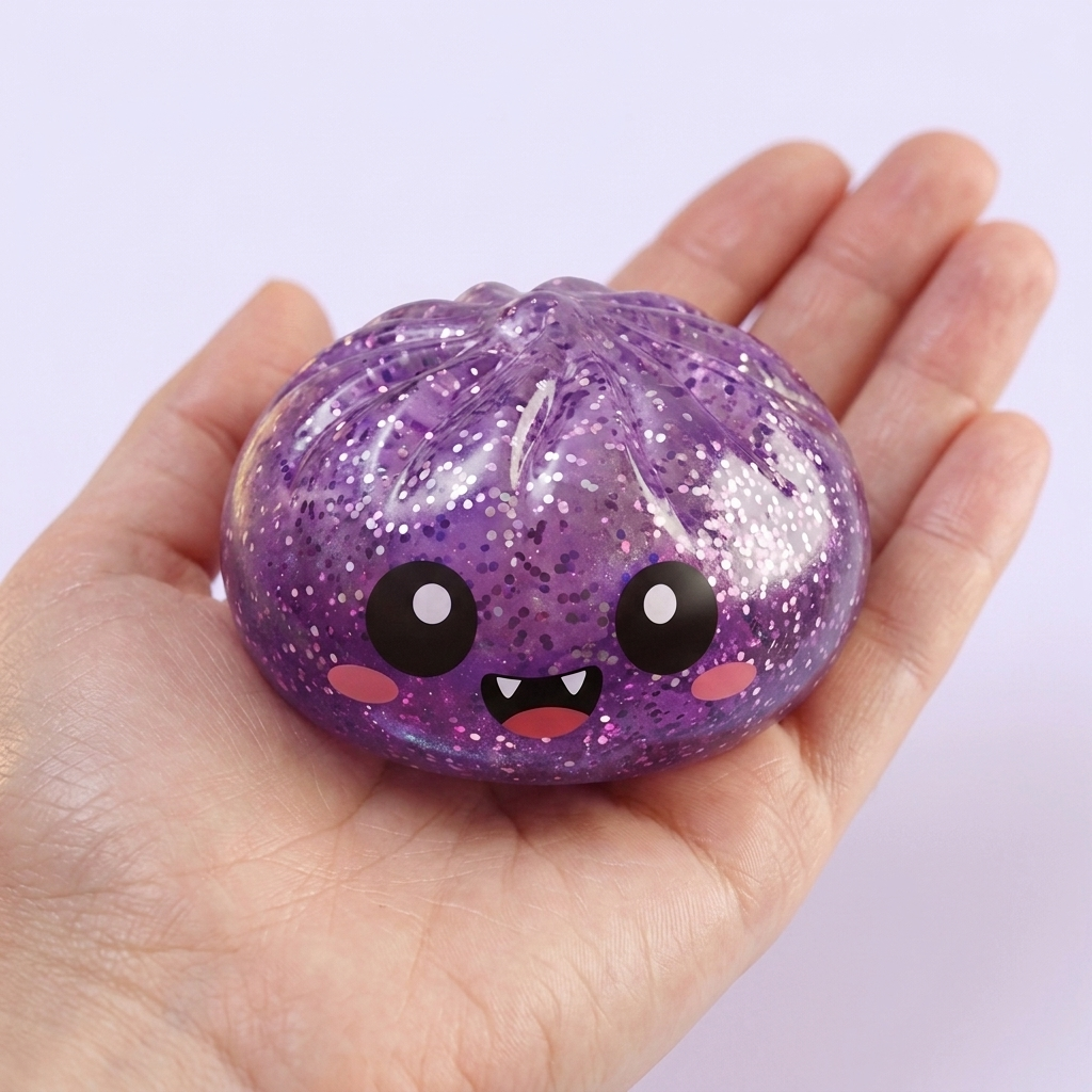 Squishy Dumpling Mystery Halloween Överraskningsbox i handen, verklig storlek
