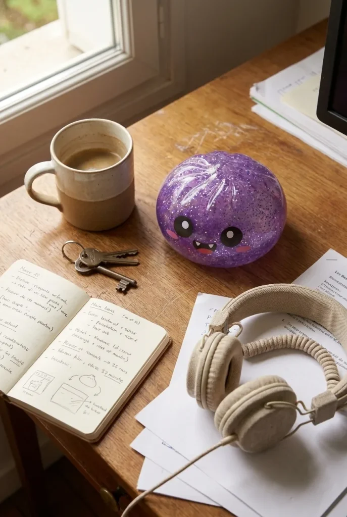 Squishy Dumpling Mystery Halloween Överraskningsbox på skrivbordet