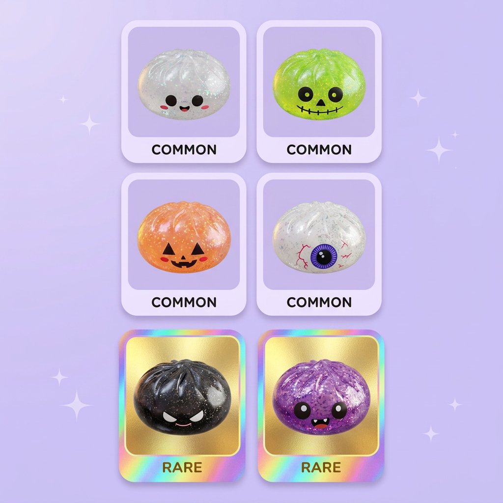 Squishy Dumpling Mystery Halloween Överraskningsbox — i klämmet, mjukt slow-rise-skum