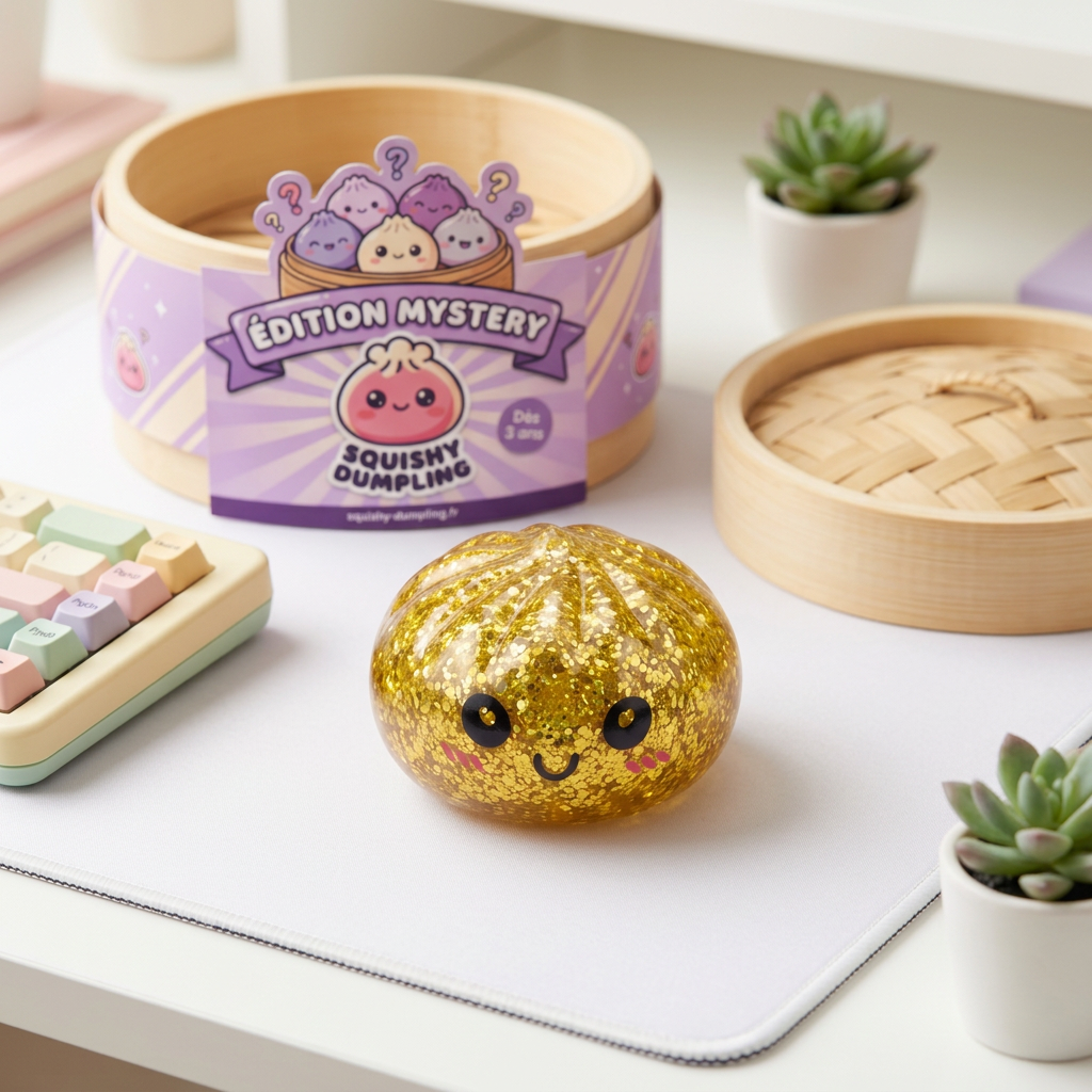 Squishy Dumpling Mystery Glitter Miniset 3-pack i sin kawaii-miljö
