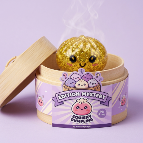 Squishy Dumpling Mystery Glitter Miniset 3-pack i sin bambu-ångkorg