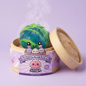 Dumpling Squishy Mystery Tie Dye Mini i sin bambu-ångkorg