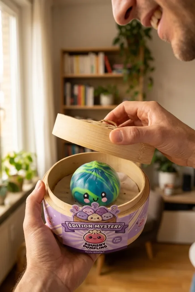 Dumpling Squishy Mystery Tie Dye Mini i unboxing-ögonblicket