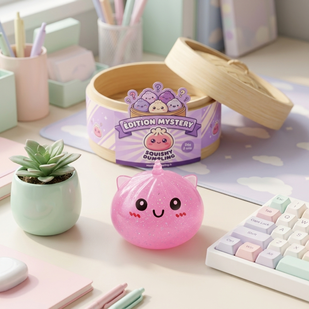 Dumpling Squishy Mystery Unicorn Mini i sin kawaii-miljö