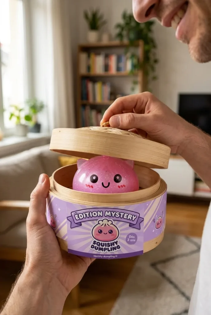 Dumpling Squishy Mystery Unicorn Mini i unboxing-ögonblicket