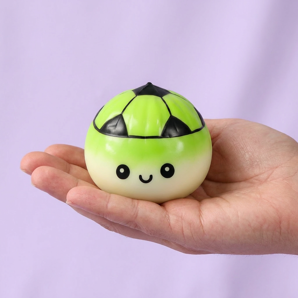 Mystery Dumpling Squishy Fotboll i handen, verklig storlek