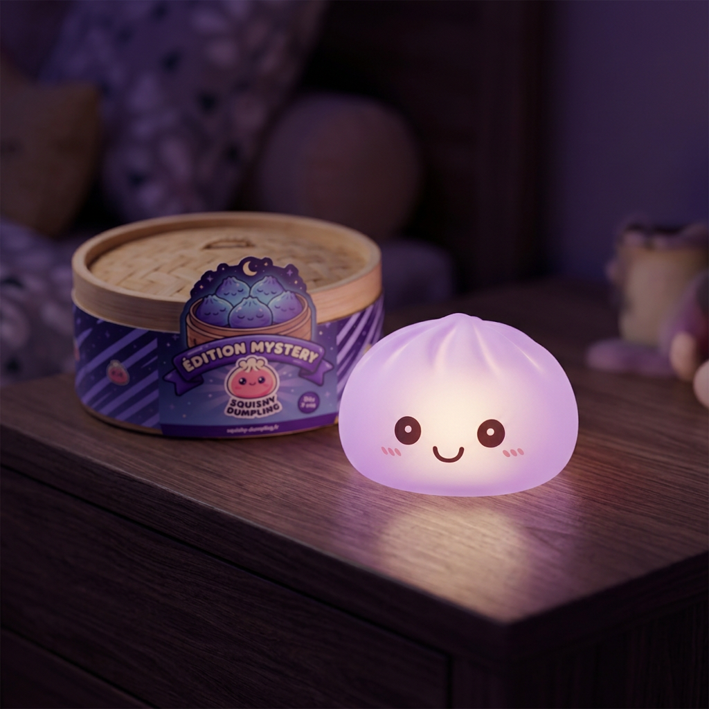 Mystery Squishy Dumpling Nattlampa i sin kawaii-miljö