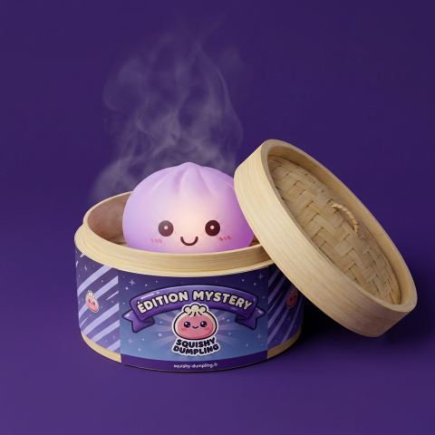 Mystery Squishy Dumpling Nattlampa i sin bambu-ångkorg