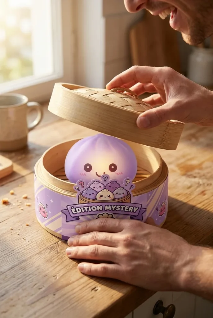 Mystery Squishy Dumpling Nattlampa i unboxing-ögonblicket