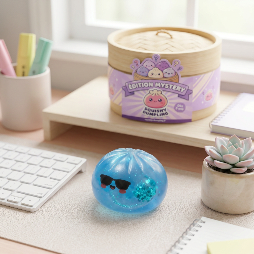 Mystery Dumpling Squishy Sommaredition i sin kawaii-miljö