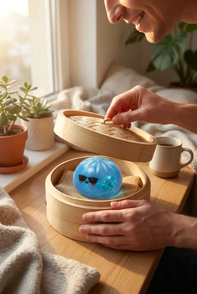 Mystery Dumpling Squishy Sommaredition i unboxing-ögonblicket