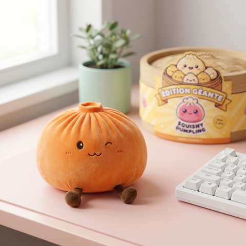 Giant Dumpling Squishy Orange – Mjuk Plyschdumpling i sin kawaii-miljö