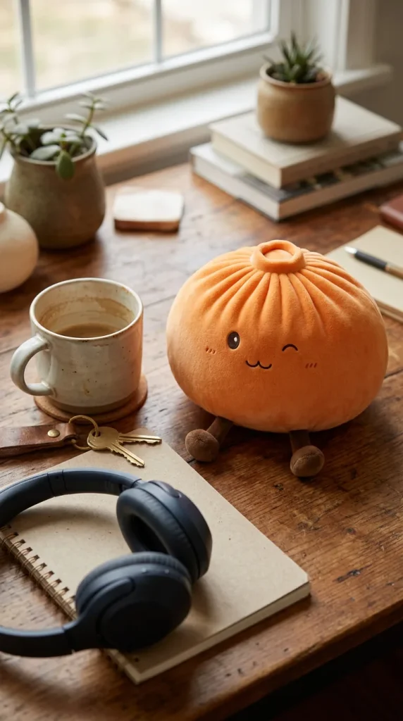 Giant Dumpling Squishy Orange – Mjuk Plyschdumpling på skrivbordet