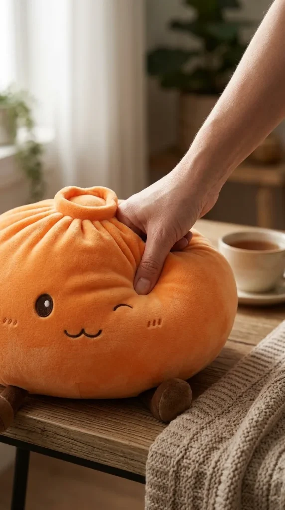 Giant Dumpling Squishy Orange – Mjuk Plyschdumpling mitt i klämmet