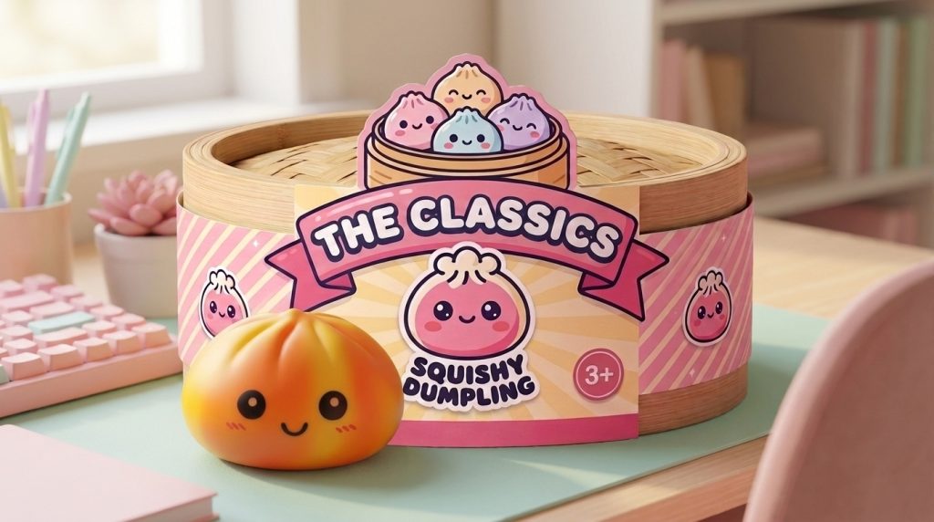 Squishy Dumpling Tie Dye Orange – Marmorerad Antistress i sin kawaii-miljö