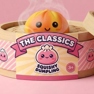 Squishy Dumpling Tie Dye Orange – Marmorerad Antistress i sin bambu-ångkorg