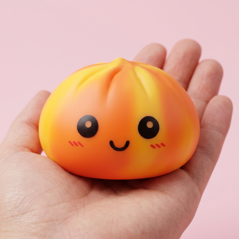 Squishy Dumpling Tie Dye Orange – Marmorerad Antistress i handen, verklig storlek