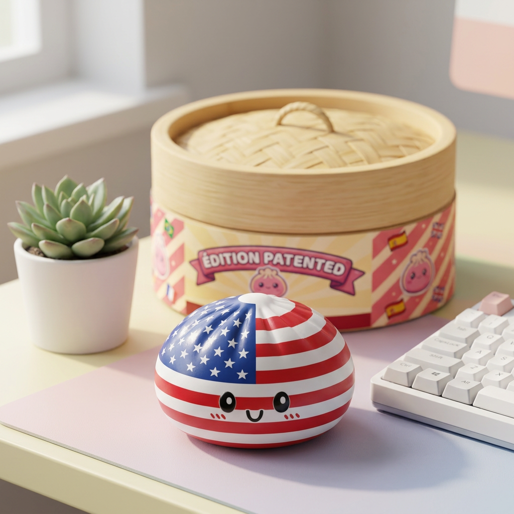 Squishy Dumpling USA Flagg-Squishy i sin kawaii-miljö