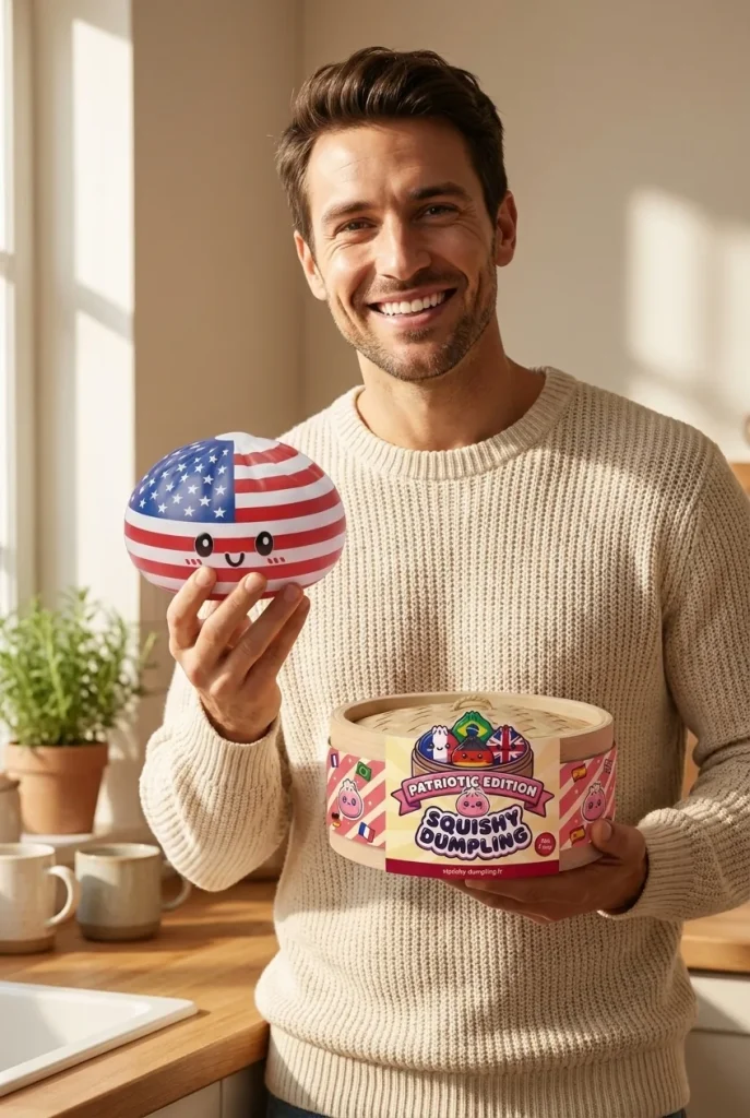 Squishy Dumpling USA Flagg-Squishy med sin ask