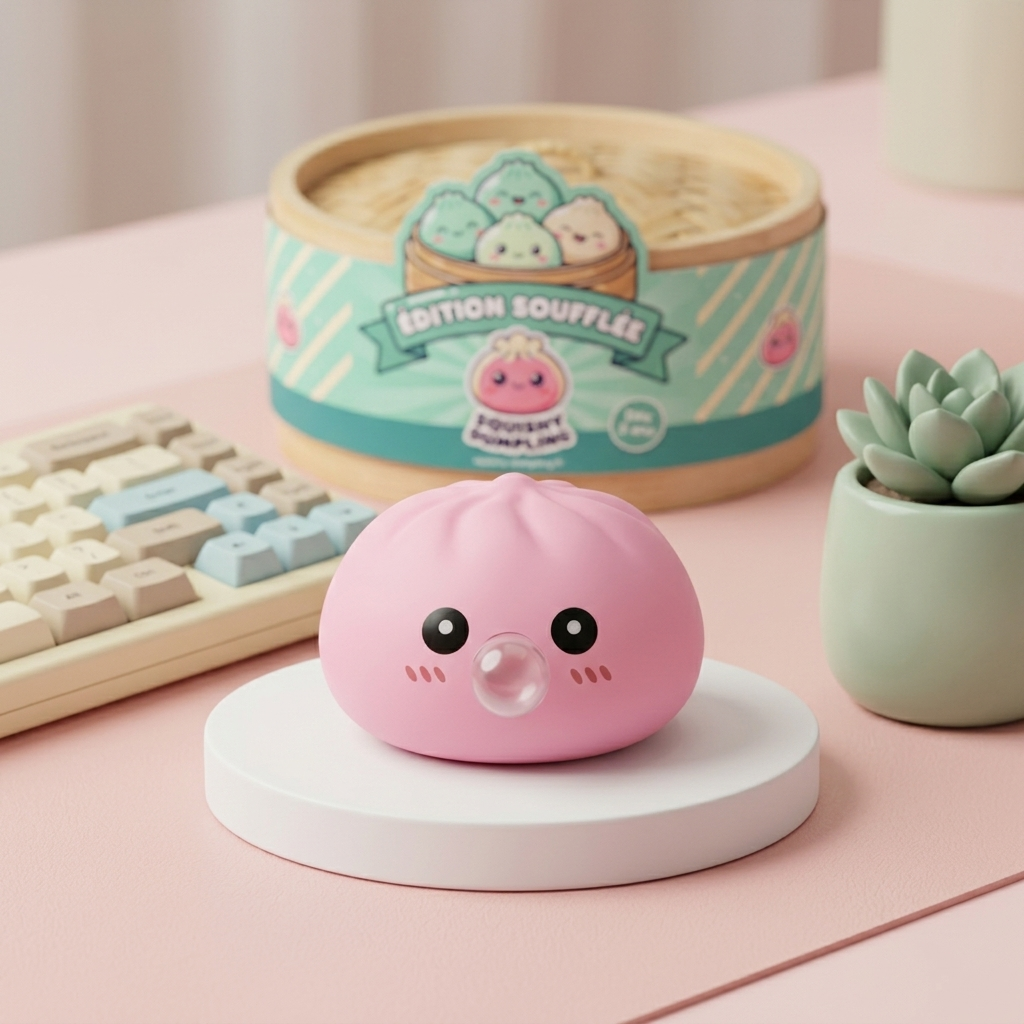 Puffig Rosa Dumpling Squishy Mjuk i sin kawaii-miljö