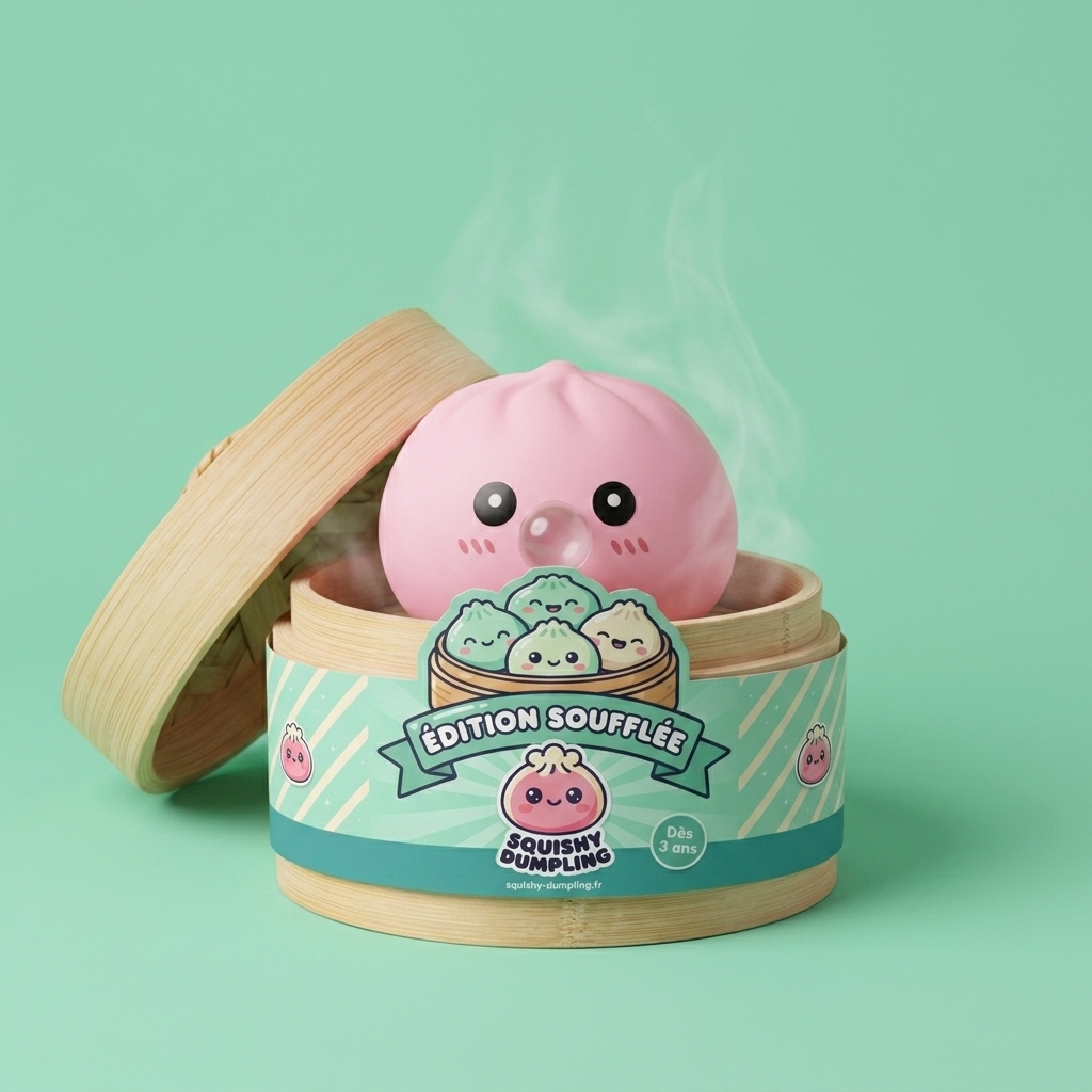 Puffig Rosa Dumpling Squishy Mjuk i sin bambu-ångkorg