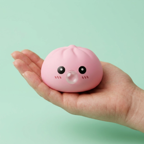 Puffig Rosa Dumpling Squishy Mjuk i handen, verklig storlek