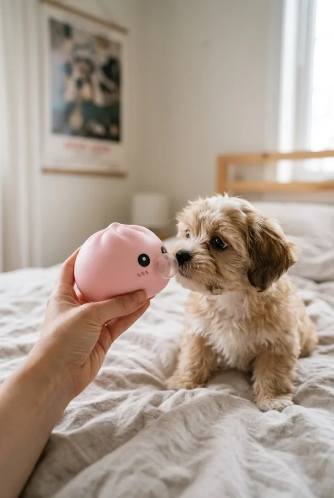 Puffig Rosa Dumpling Squishy Mjuk med en gosedjursvän