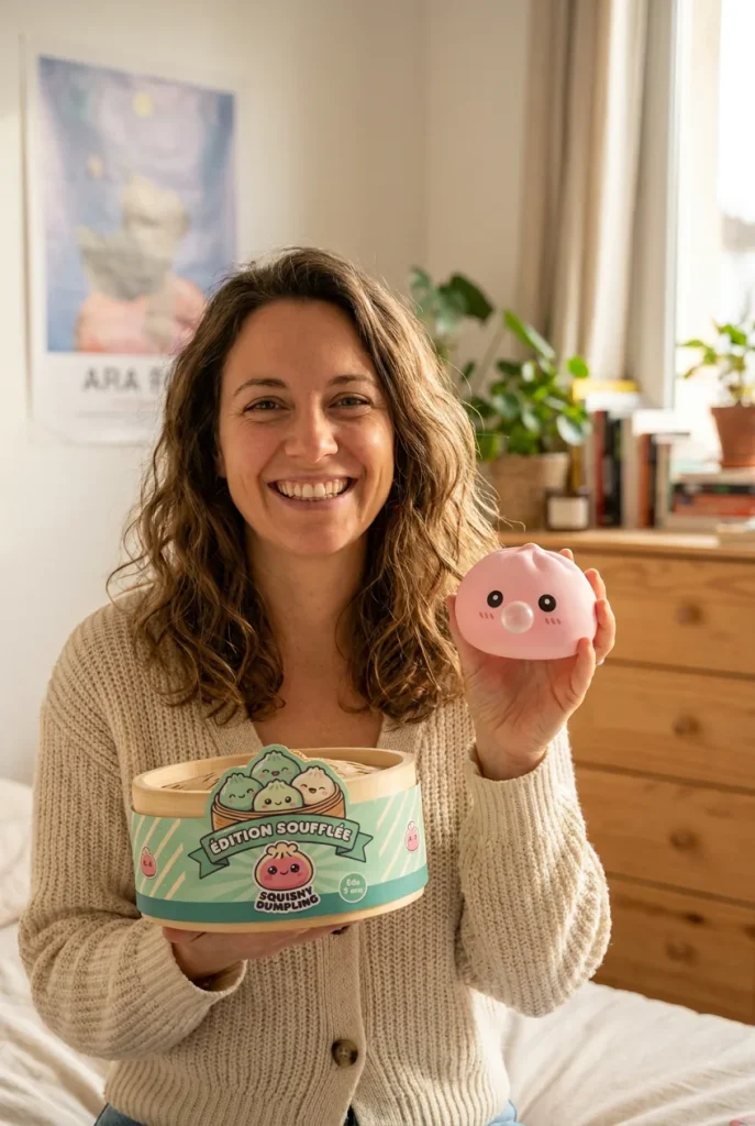 Puffig Rosa Dumpling Squishy Mjuk med sin ask
