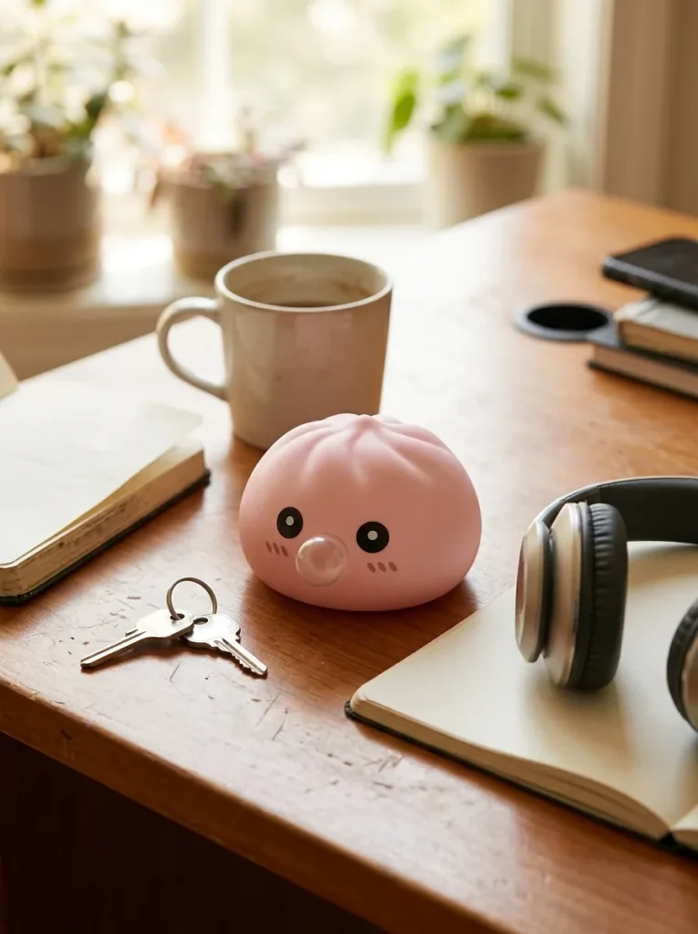 Puffig Rosa Dumpling Squishy Mjuk på skrivbordet