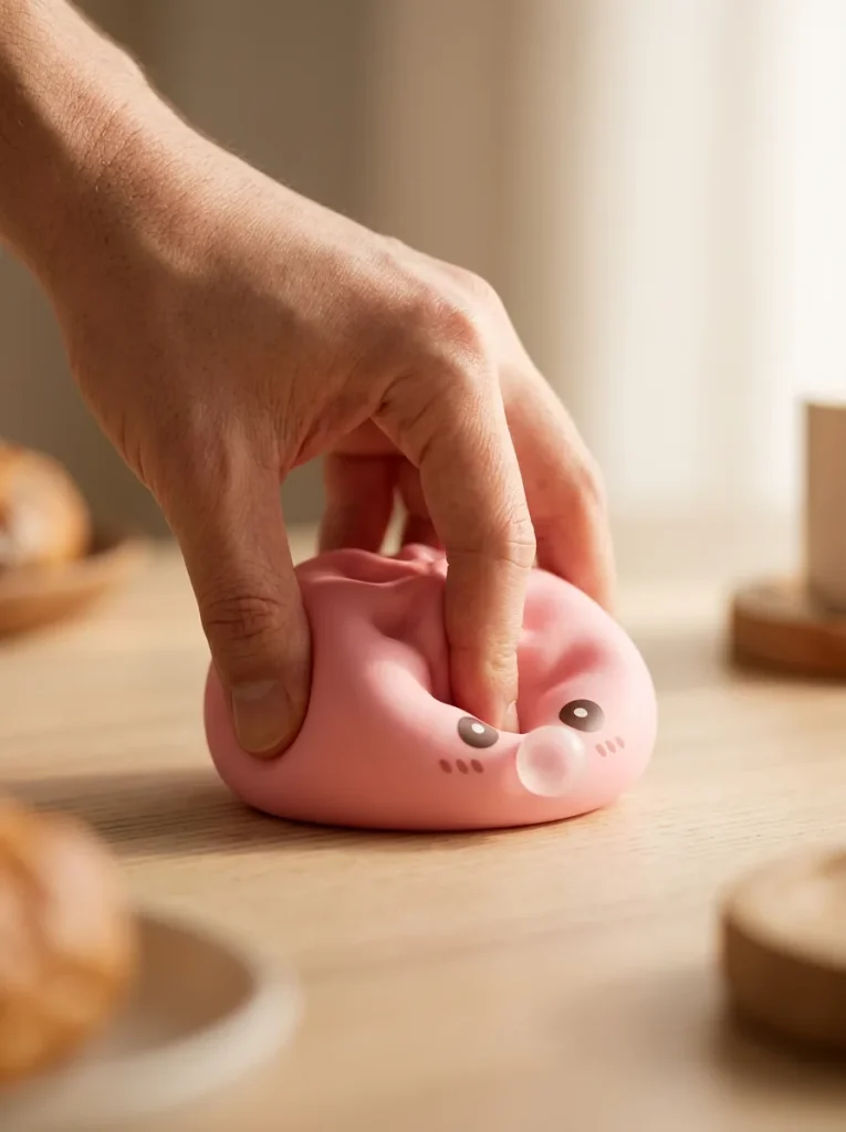 Puffig Rosa Dumpling Squishy Mjuk mitt i klämmet