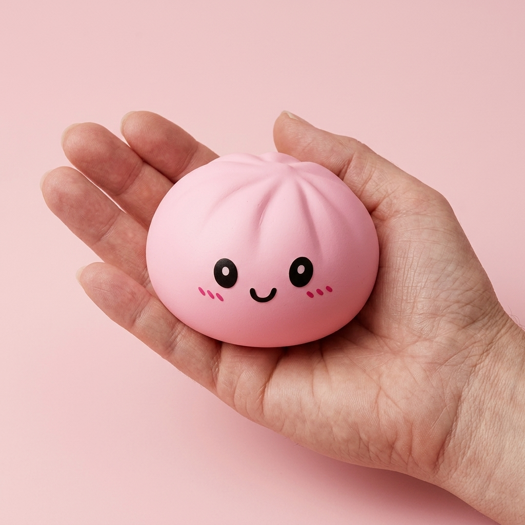 Pink Squishy Dumpling Mjuk Skönhet i handen, verklig storlek