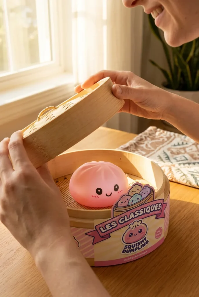 Pink Squishy Dumpling Mjuk Skönhet i unboxing-ögonblicket