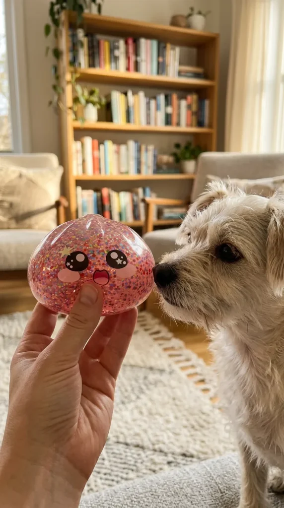 Galaxy Dumpling Squishy Rosa Kawaii med en gosedjursvän