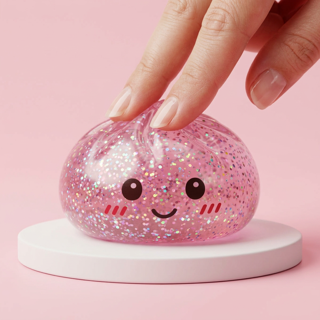 Glitter Dumpling Squishy Rosa Kawaii — i klämmet, mjukt slow-rise-skum