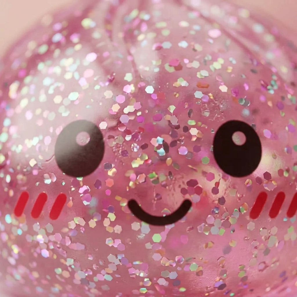 Glitter Dumpling Squishy Rosa Kawaii — närbild på strukturen