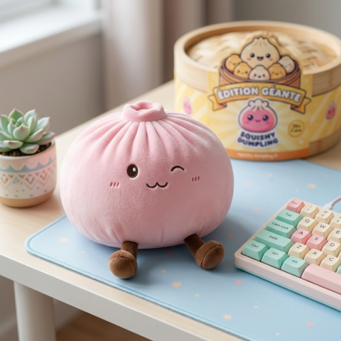 Squishy Dumpling Toy XXL Rosa i sin kawaii-miljö