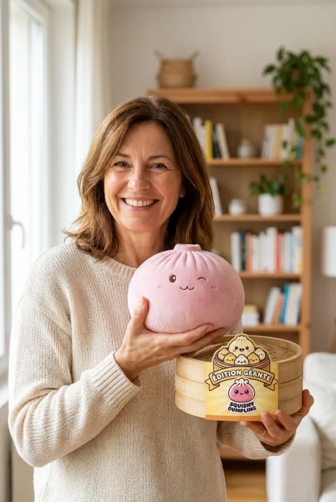 Squishy Dumpling Toy XXL Rosa med sin ask