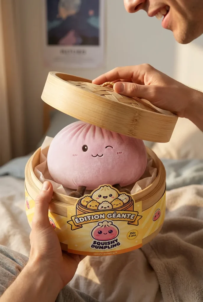 Squishy Dumpling Toy XXL Rosa i unboxing-ögonblicket