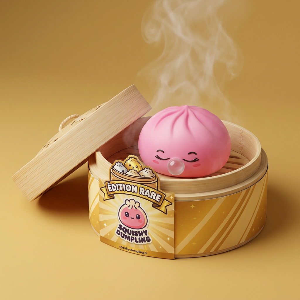 Dumpling Squishy Rare Blow Rosa i sin bambu-ångkorg