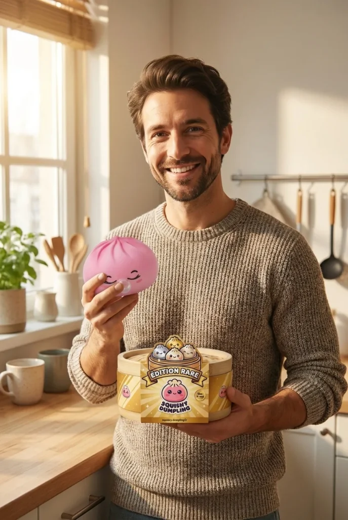 Dumpling Squishy Rare Blow Rosa med sin ask