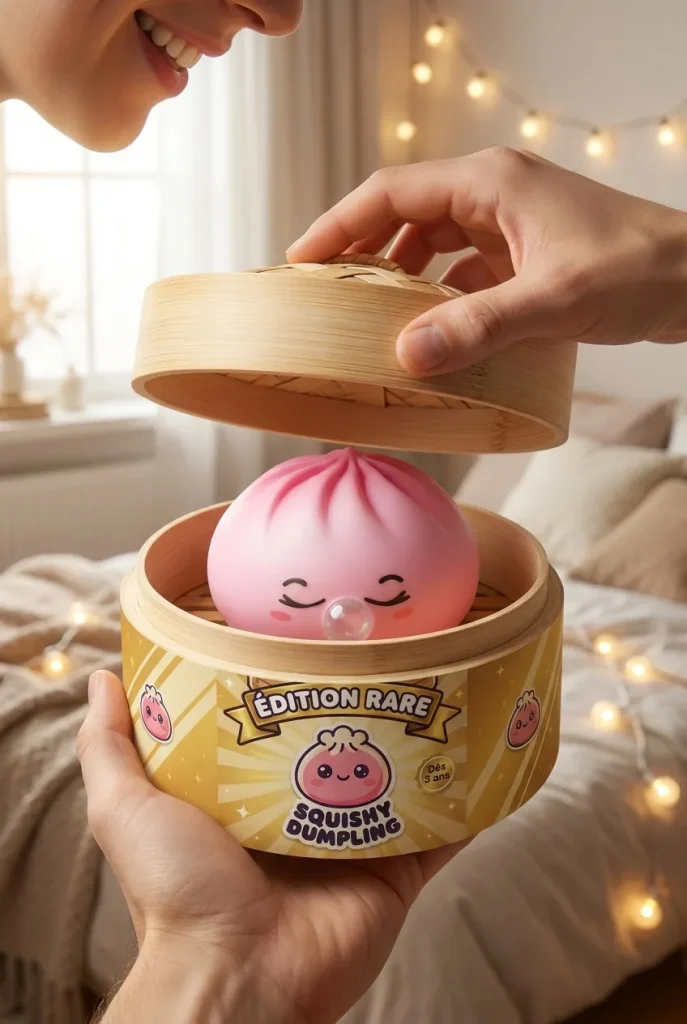 Dumpling Squishy Rare Blow Rosa i unboxing-ögonblicket