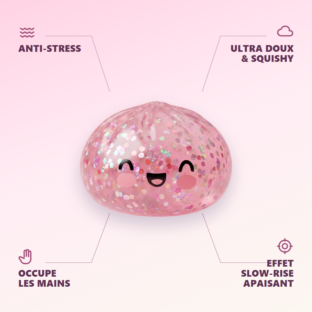 Dumpling Squishy Rose Sparkle Glitter — dess fördelar