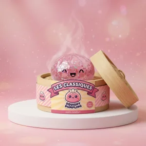 Dumpling Squishy Rose Sparkle Glitter i sin bambu-ångkorg