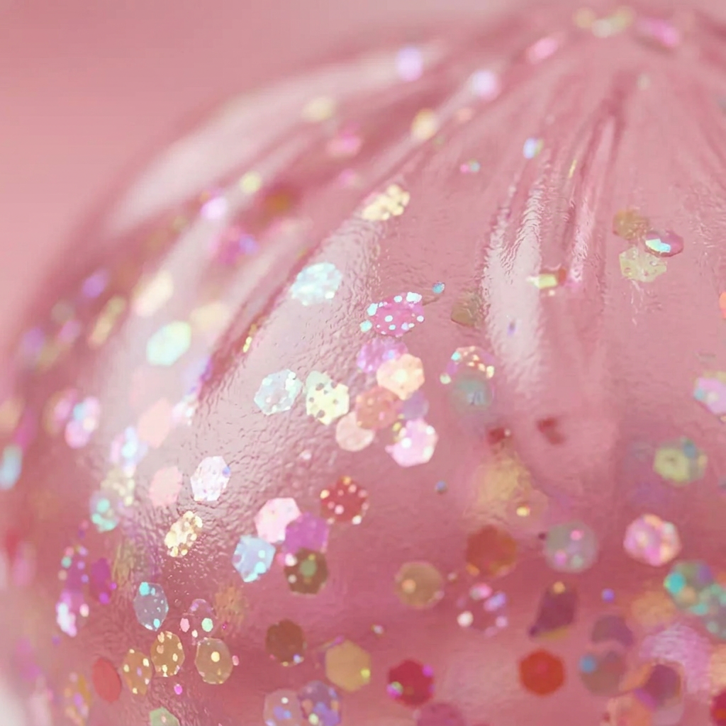 Dumpling Squishy Rose Sparkle Glitter — närbild på strukturen