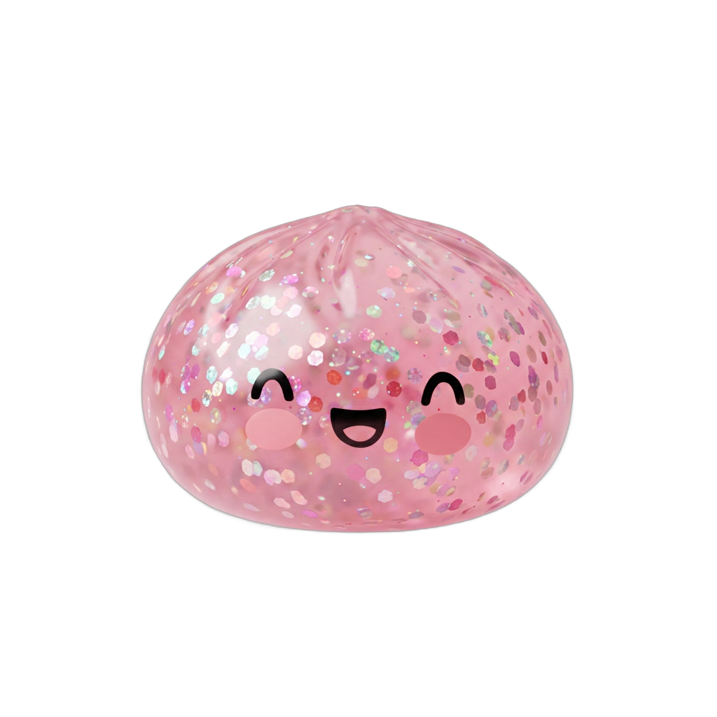 Dumpling Squishy Rose Sparkle Glitter — i klämmet, mjukt slow-rise-skum